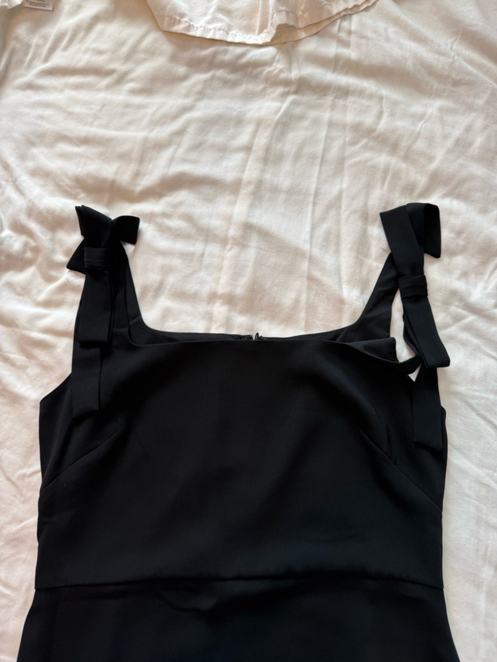 Ann Taylor Black Square Neckline, Bows on Shoulder Mini Dress - Picture 4 of 8